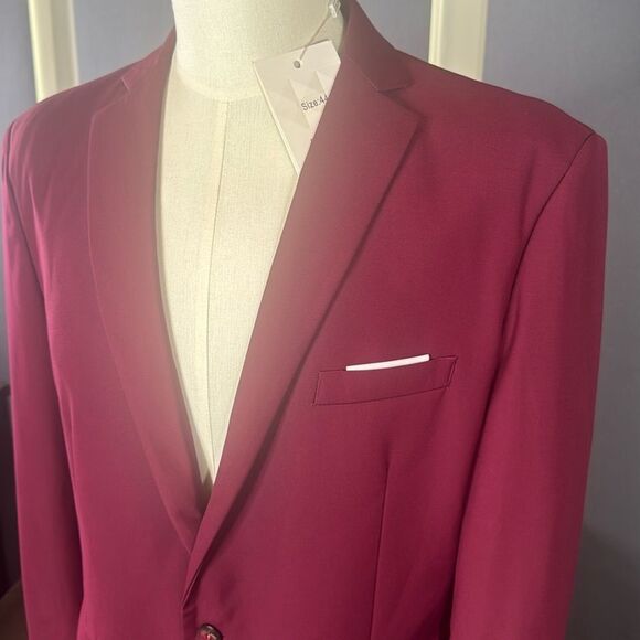 Men’s Burgundy Slim Fit 2 Piece Suit One Button Size 44 Jacket 40 Pants NWT - Picture 2 of 15